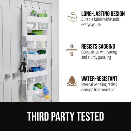 GORILLA GRIP Over The Door Organizer - 5 Deep Hanging Shelves, Holds 50lbs | White, 58x15 Inches