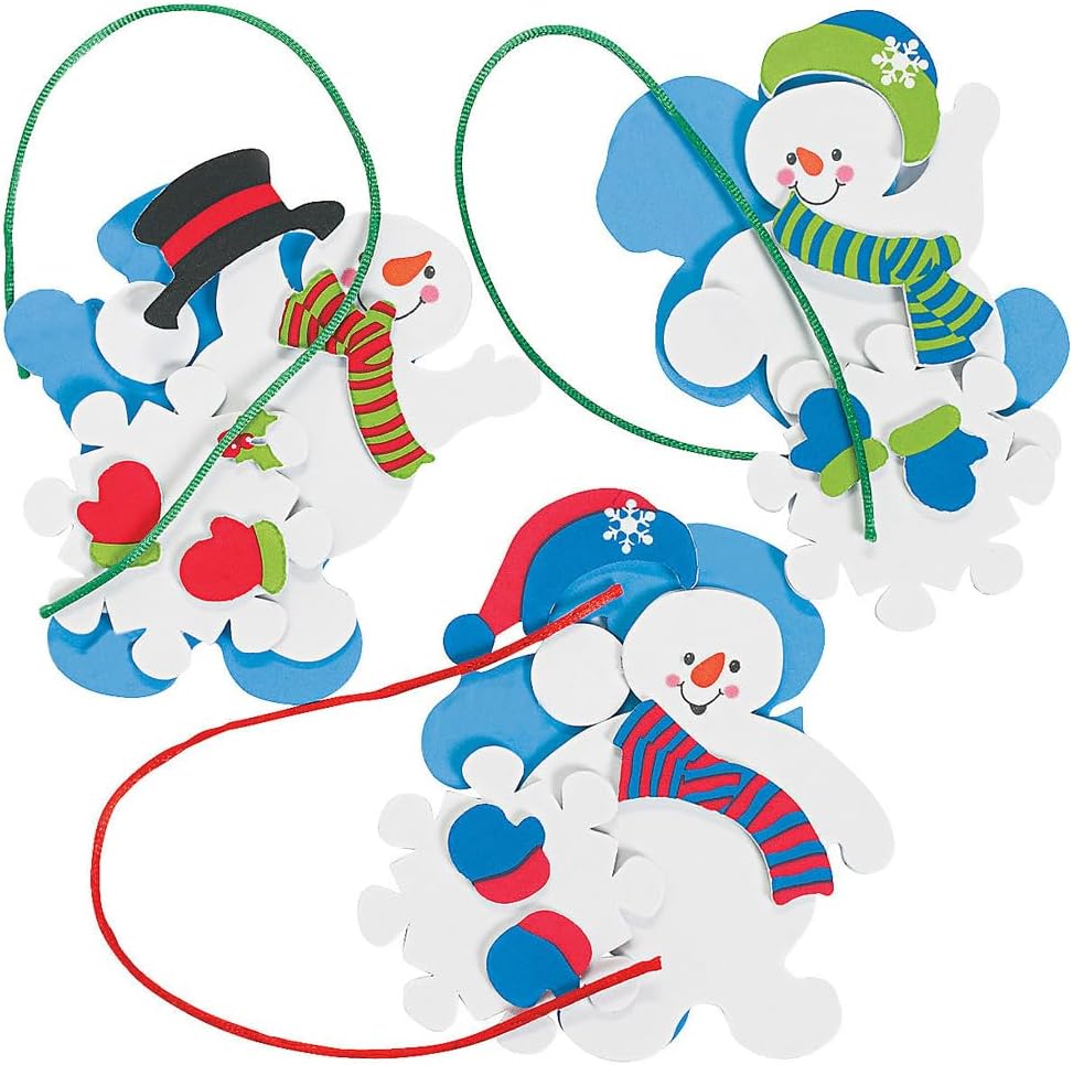 Snowman Snowflake Christmas Ornament Craft Kit - 12 DIY Crafts for Kids