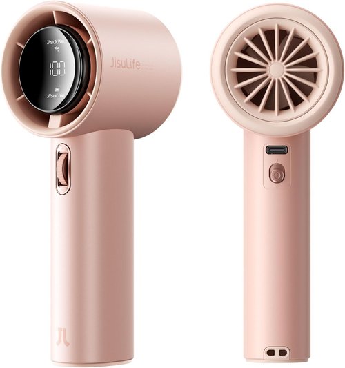 JISULIFE Portable Handheld Fan - Adjustable Speed Mini Fan with 3600mAh Battery | Digital Display, Pink