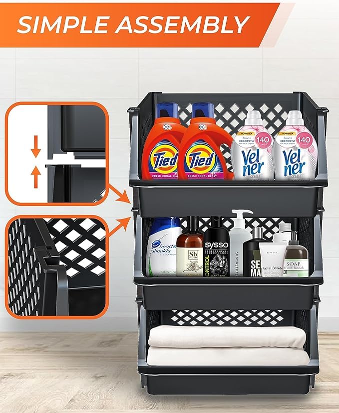 Skywin Black Stackable Open Front Pantry Storage Bins - 6 Pack