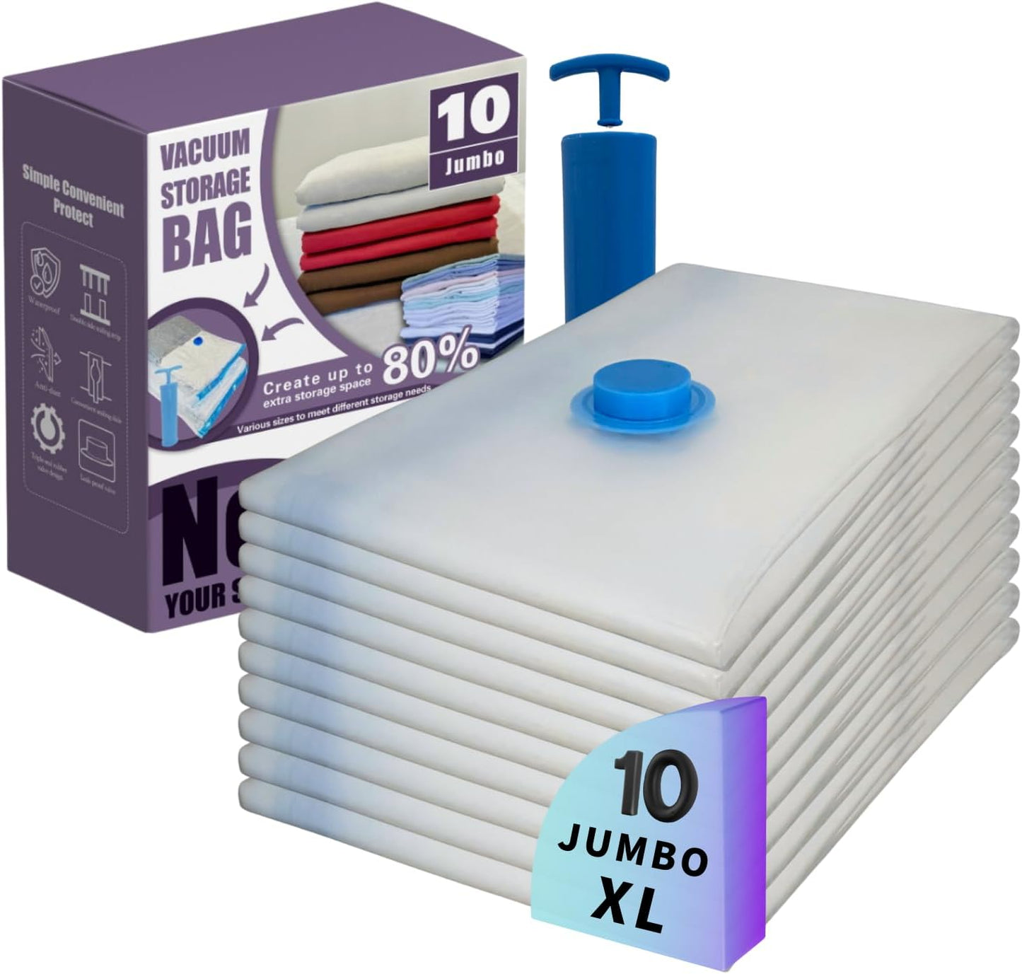 Skiennix 10 XL Jumbo Vacuum Storage Bags - Extra Large Compression Space Saver for Bedding & Clothing