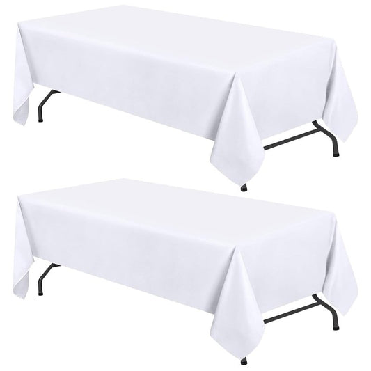 WEALUXE White Table Cloths for 8 Foot Rectangle Tables, 2-Pack, 60x126 inches, Water, Stain and Wrinkle Resistant, 200 GSM Washable Poly Fabric Tablecloths Rectangular, Elegant and Durable