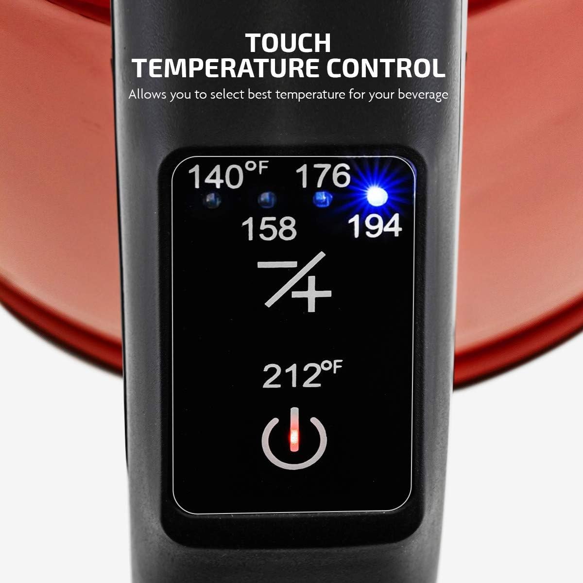 OVENTE Electric Kettle, 1.7L Stainless Steel Water Boiler and Heater with 1100W Power, Temperature Control, Keep Warm Function, Auto Shut-Off, Boil-Dry Protection and Cordless Serving, Red KS58R