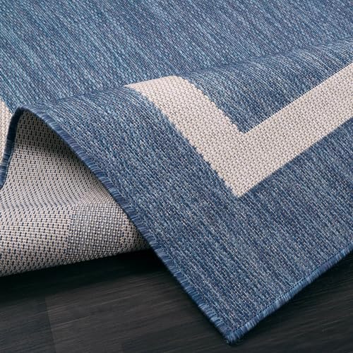 Luul Home 7' x 5' Blue Bordered Outdoor Waterproof Washable Area Rug