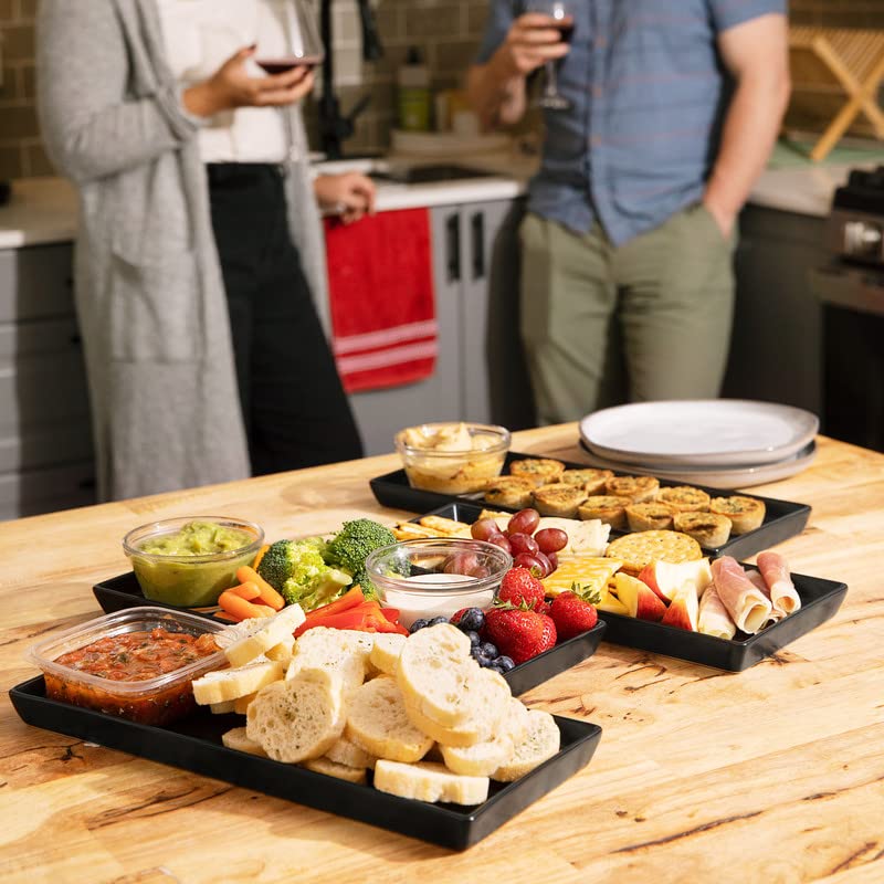 Home Beets Black Ceramic Serving Platters Set of 4, 14x6 Inch Food Trays for Entertaining