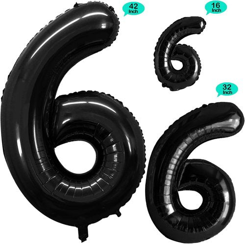 GOER Black Foil Number 6 Balloons - Huge 42" & 32" Birthday Party Decorations (3 Pack)