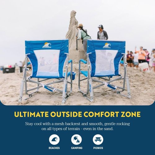 GCI Outdoor Folding Beach Rocker Chair - Portable Comfort in Saybrook Blue Color