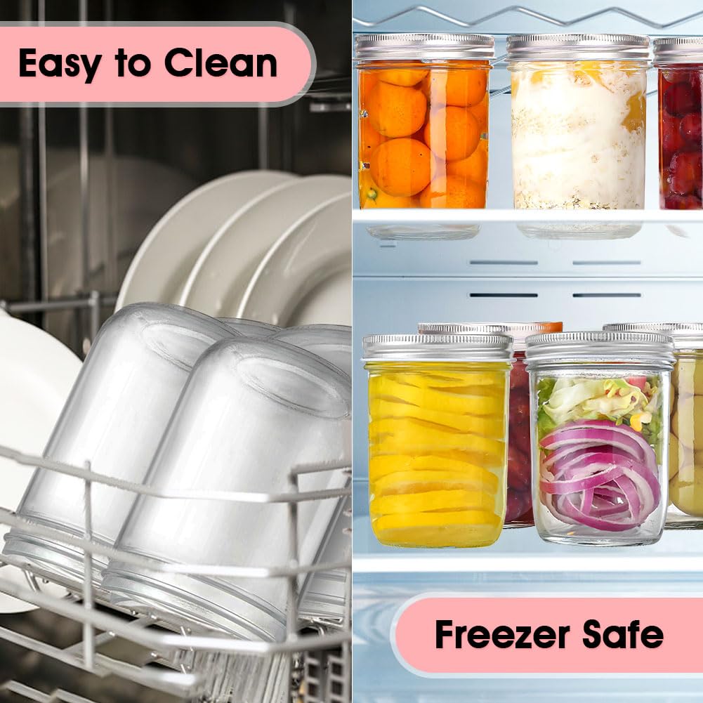 Showvigor 2 Pack Wide Mouth Mason Jars 16oz - Airtight Glass Canning Jars for Food Storage, Meal Prep, Overnight Oats, Pickling, Salad & Wedding Favors (Leak-Proof Lids)