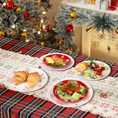 Ollieroo 4-Piece 7.8in Red Snowflake Christmas Salad Plates Set – Microwave & Dishwasher Safe