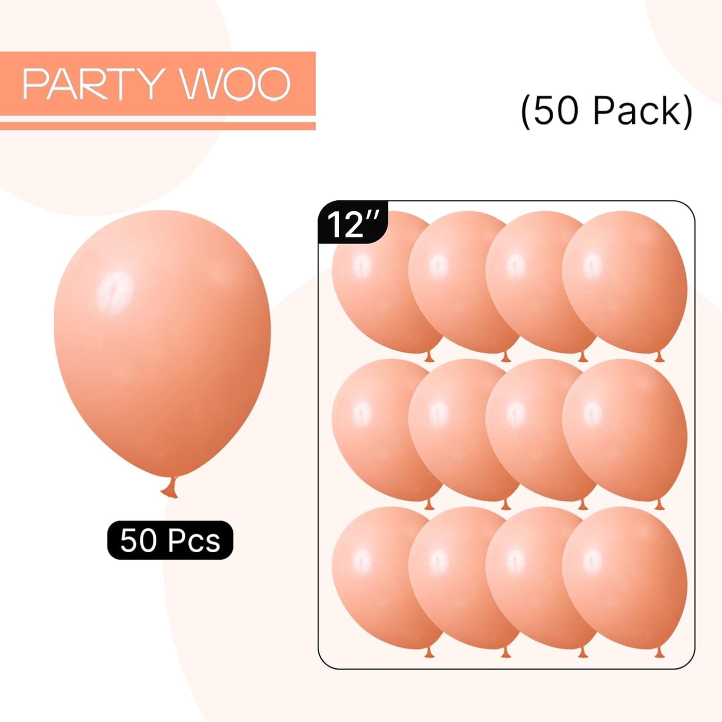 PartyWoo Peach Balloons - 50pcs 12 Inch Light Orange Latex Helium Balloons for Celebrations