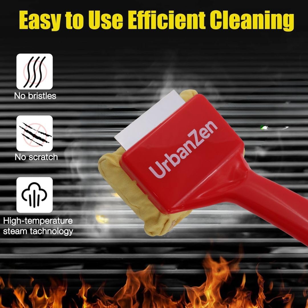 UrbanZen BBQ Grill Cleaner Brush Set - Extra Sponge & Superior Scraper for Safe Outdoor Grilling