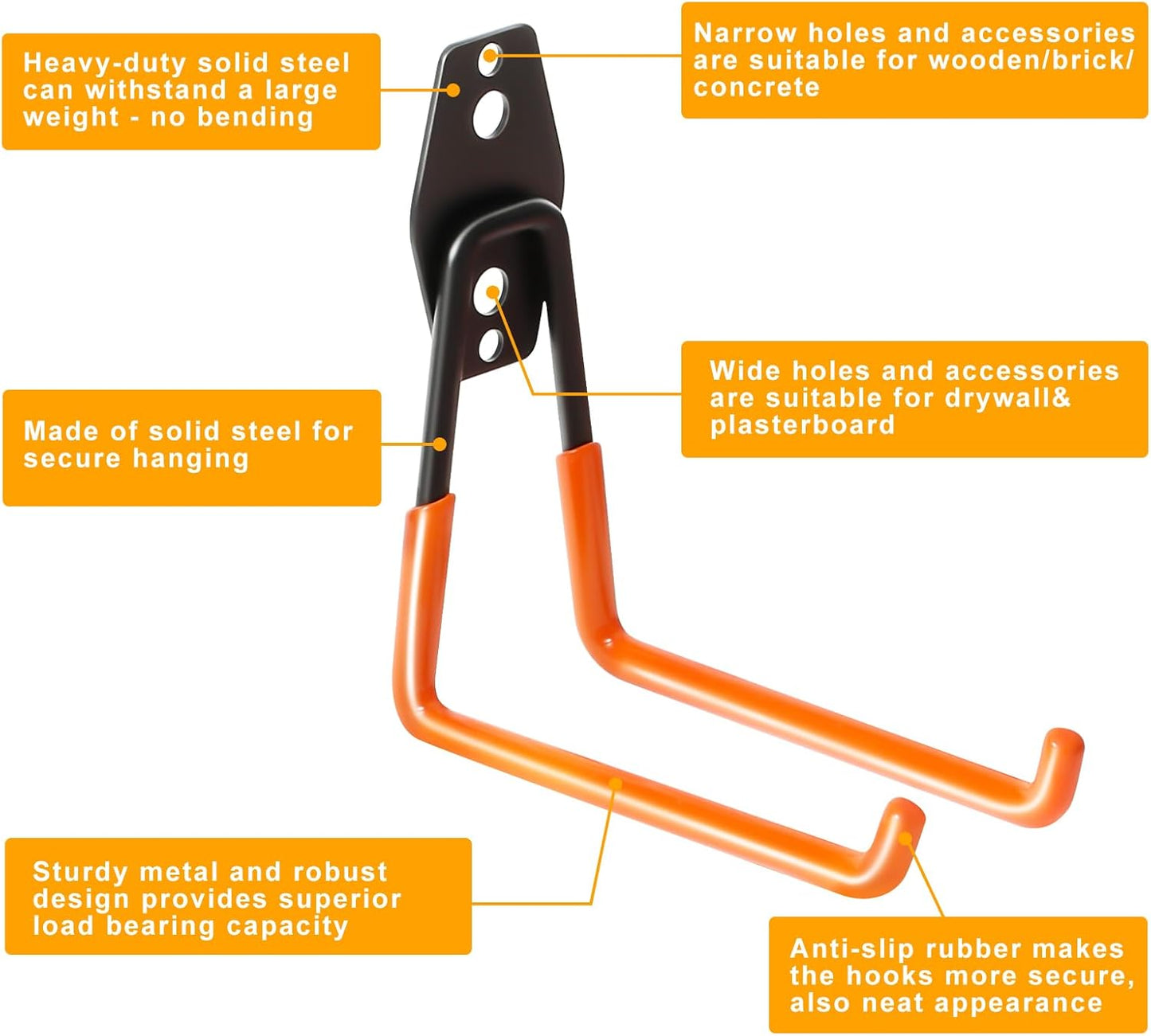 KURUI Heavy Duty Wall Hook - Versatile Tool & Garden Hose Holder | 2 Pack Metal Storage Hangers