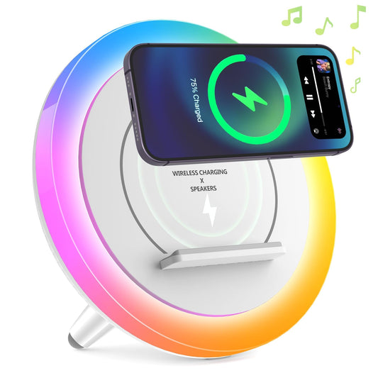 DTIDMI Night Light Bluetooth Speaker,Wireless Charger Stand LED Music Lamp,Color Changing Modern Bluetooth Lamp, Best Teenage Girls Boys Gifts/Christmas Gifts for Teen (6.6inch)