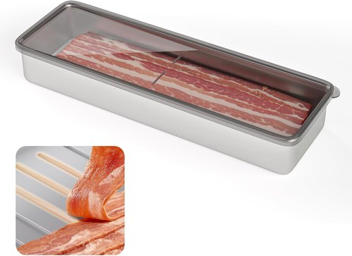 Freshmage Bacon Container - Airtight 304 Stainless Steel Deli Meat Storage | Dishwasher Safe, 1 Pack