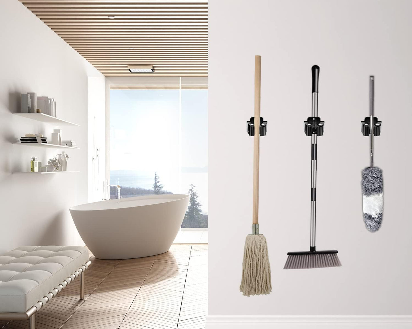 Verdenu Broom Holder Wall Mount - 10 Pack Stainless Steel Mop Organizer for Home & Garage Storage | Black