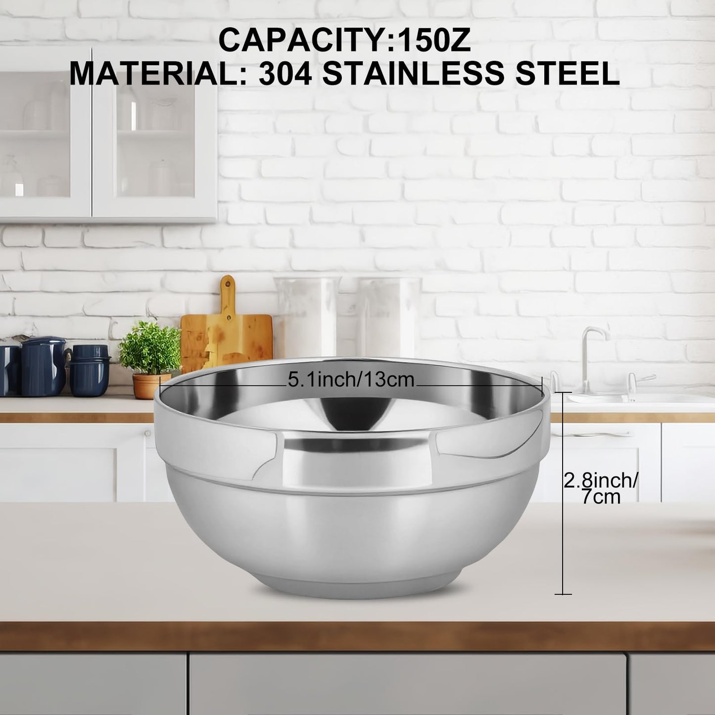 JUYUANFENGGOU 10pcs 304stainless Steel Kids Bowls, 5inches 15 Ounce Stainless Steel Kids Bowls,Double-Walled Metal Serving Dishes Uses For Sauces, Rice, Noodle, Ice Cream