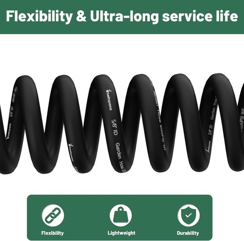 Beitopamz Heavy Duty Garden Hose - 50 ft x 5/8 in, Flexible & Durable Rubber Hybrid, Leak-Free Brass Fittings | Black
