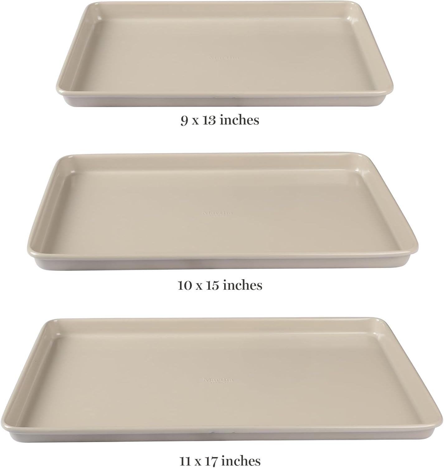 Martha Stewart Gallen 3-Piece Cookie Sheet Set | Nonstick Ceramic Baking Pans - 13", 15", 17", Taupe