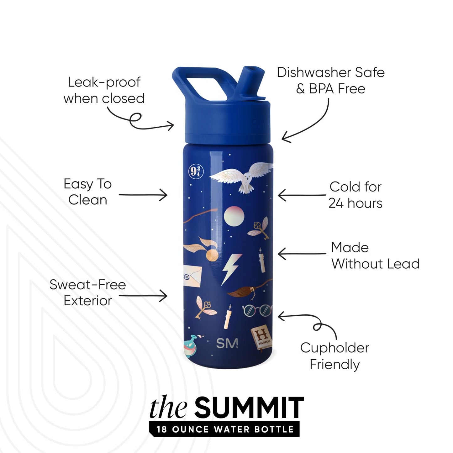 Simple Modern Kids Summit Water Bottle with Straw Lid | Harry Potter 18oz Stainless Steel Cup Insulated Tumbler for Girls, Boys, School | Magical Mashup
