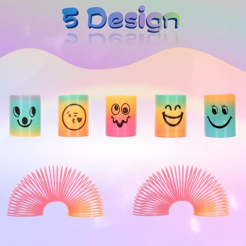 Irnushka Mini Spring Rainbow Coil Party Favors for Kids, Mini Plastic Coil Spring Toy for Easter Egg Filler Party Favor Carnival Prize Birthday Goodie Bag Stuffers (Style A, 30)
