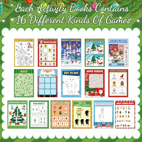 Kosiz 96 Pcs Christmas Activity Coloring Books Mini Games Santa Booklets - Holiday Party Favors & Classroom Supplies