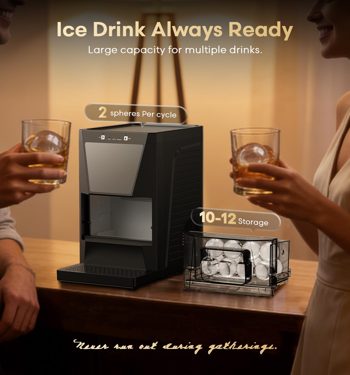 DOQAUS Clear Ice Cube Maker, 2.2-Inch Ice Ball Maker Machine with Water Recycling & Self-Cleaning, Automatic Sphere Ice Maker for Premium Whiskey & Home Bar Cocktails