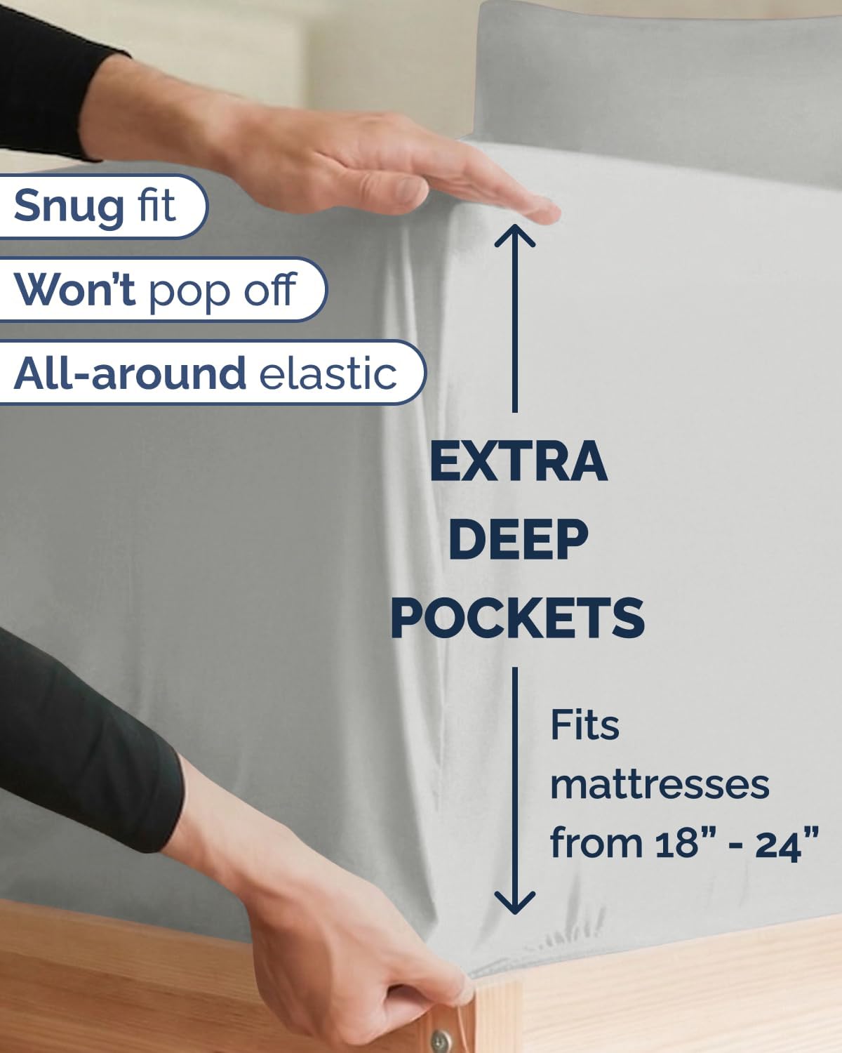 Skiennix Extra Deep Twin XL Sheet Set | 4-Piece Breathable Cooling Bedding - Soft, Wrinkle-Free, French Grey