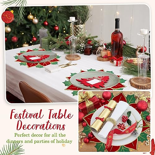 Breling 8 Pieces Christmas Poinsettia Placemats 16 Inch Round Holiday Table Decor