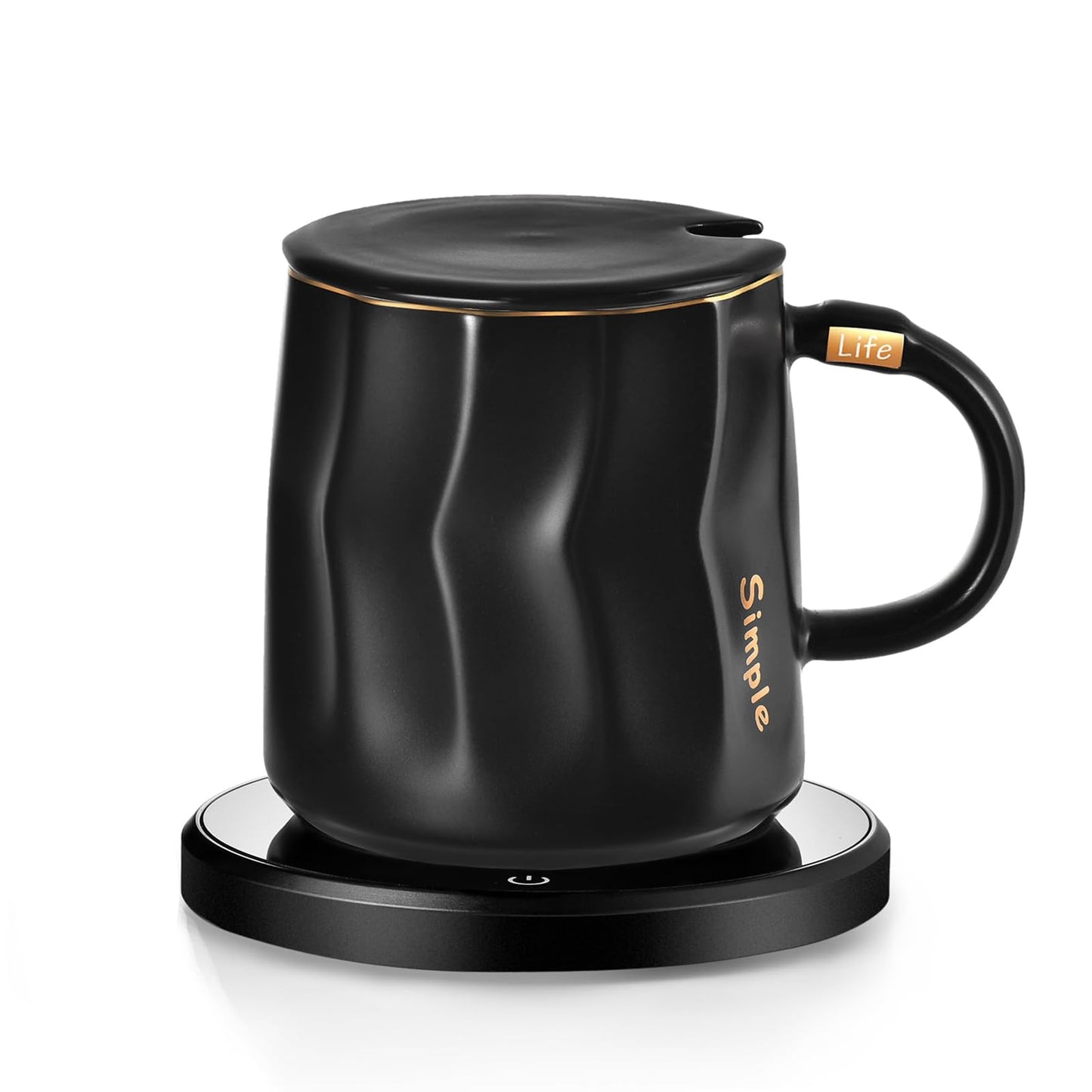 KRGMNHR Coffee Mug Warmer Set, Smart Coffee Warmer for Desk Auto Shut Off, Cup Warmer for Office Home Use, 2 Temperature Control Heated, 13.5 oz Flat Bottom Coffee Mug, Gifts for Men, Matte Black