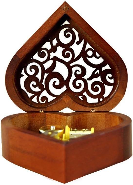 Heart Shape Vintage Wood Carved Music Box - Wind-Up Mechanism Gift for Christmas, Birthdays & Valentine's Day - 'Für Elise' Melody