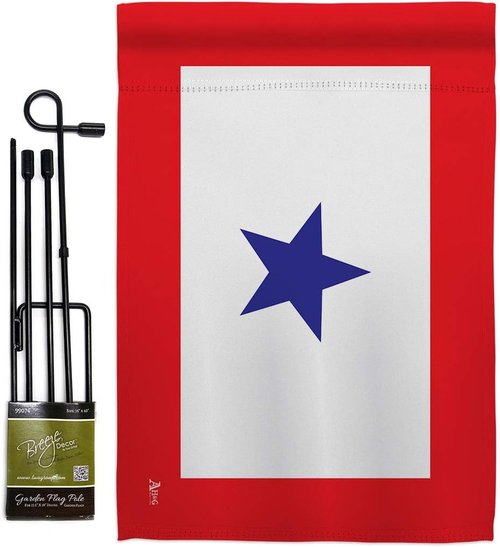 Blue Star Flag - Military Family Deployment Decoration with Pole Set | Outdoor Yard & Grave Memorial Decor