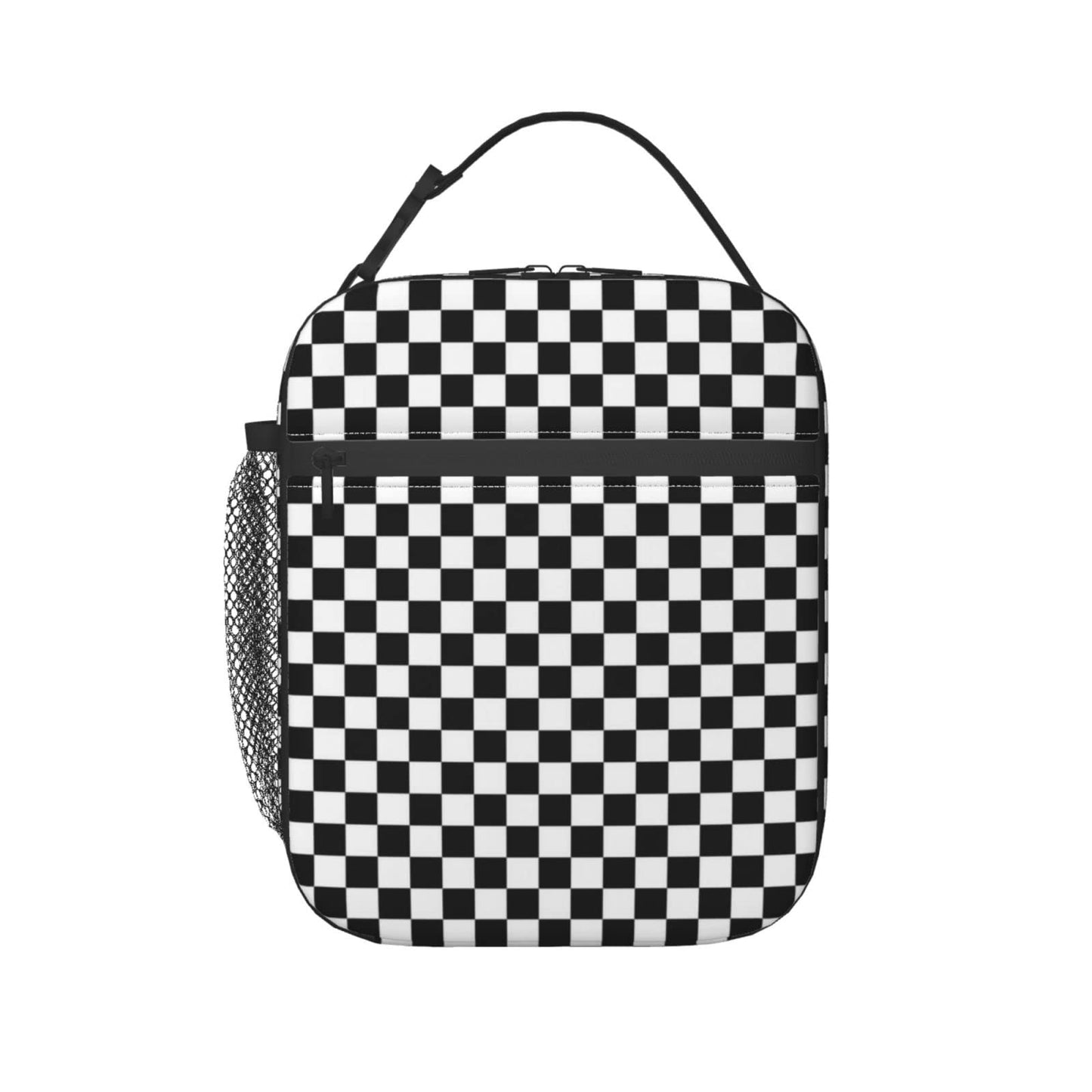 NKHFNBIO Black White Checkerboard Insulated Lunch Box Bag Portable Lunch Tote For Women Men And Kids