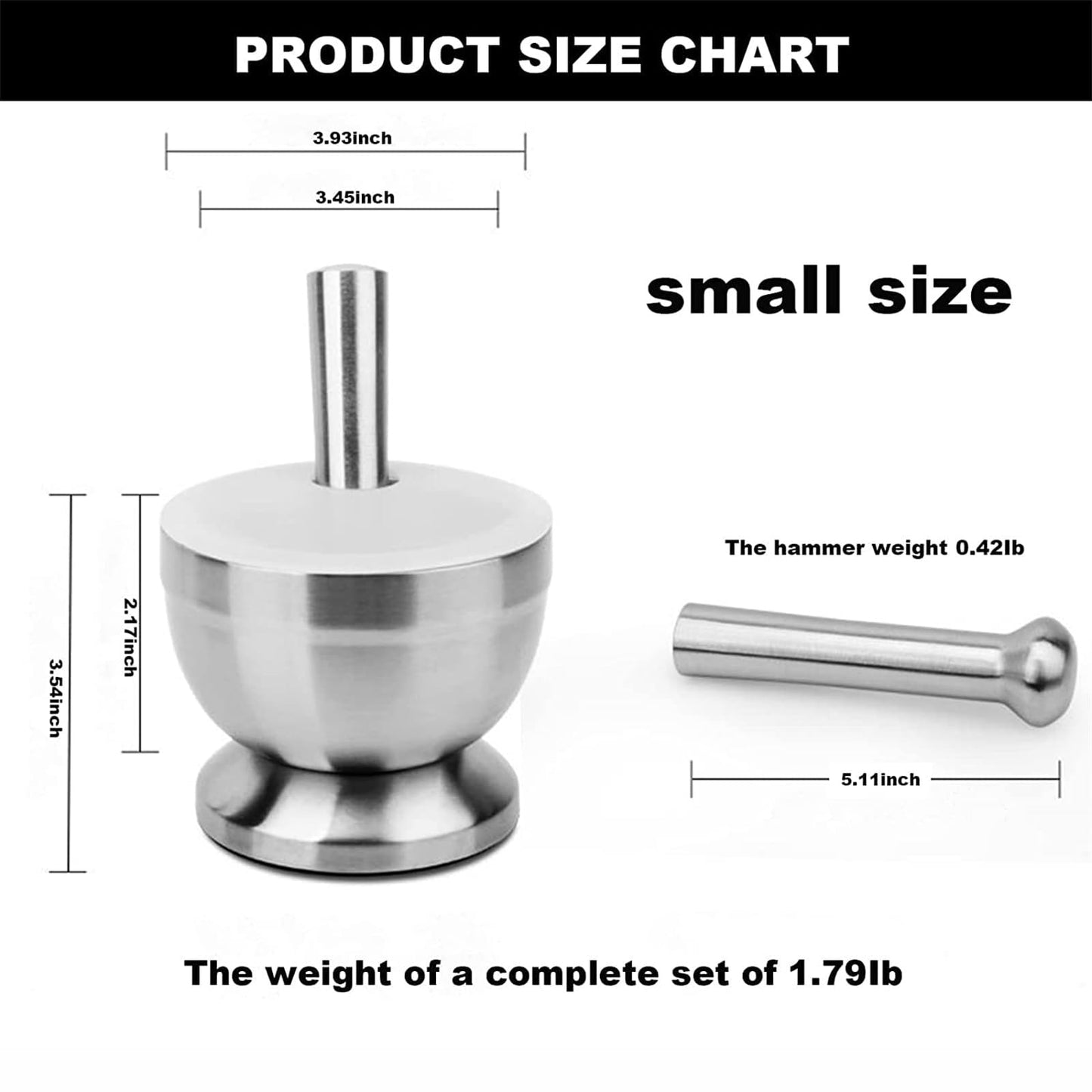 SLIUGLOVEUN Stainless Steel Mortar and Pestle, Pill Crusher, Spice Crusher, Non-Slip Base Grinding Herb Spice, Kitchen Spice Herb Pesto Crusher (Small)