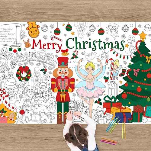 Nutcracker Ballerina Giant Coloring Poster Christmas Soldier Ballet Dancer Tablecloth Xmas Winter Holiday Paper Coloring Banner Gifts Classroom DIY Crafts Activities Party Game Decorations for Kids