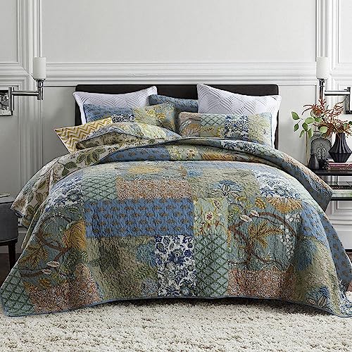 Wistown Rustic Sage Green Patchwork Queen Cotton Bedspread Quilt Reversible Coverlet