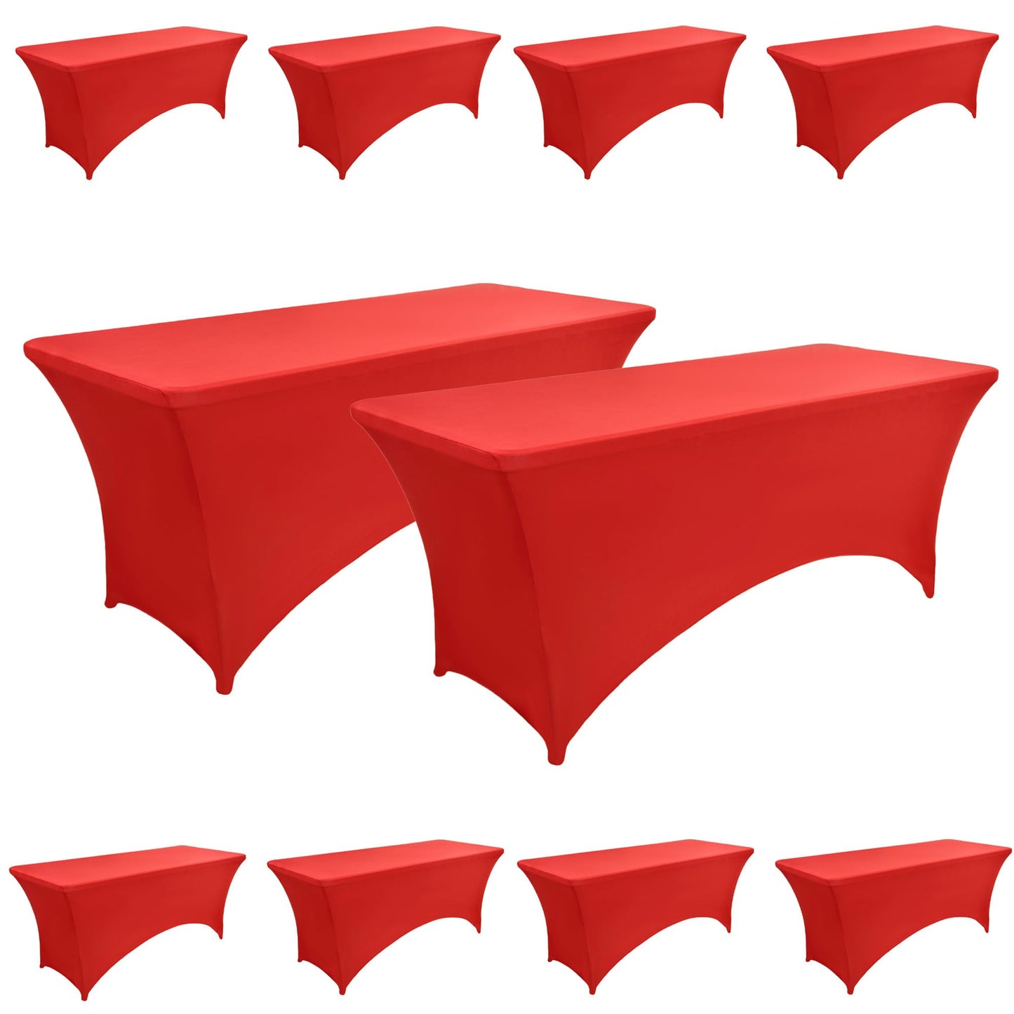 ZarzaaSik 10-Pack 6ft Red Spandex Table Covers for Rectangle Standard Folding Tables - Wrinkle Resistant Stretch Tablecloths - Ultimate Fitted Table Protector for Parties, Banquet, Wedding