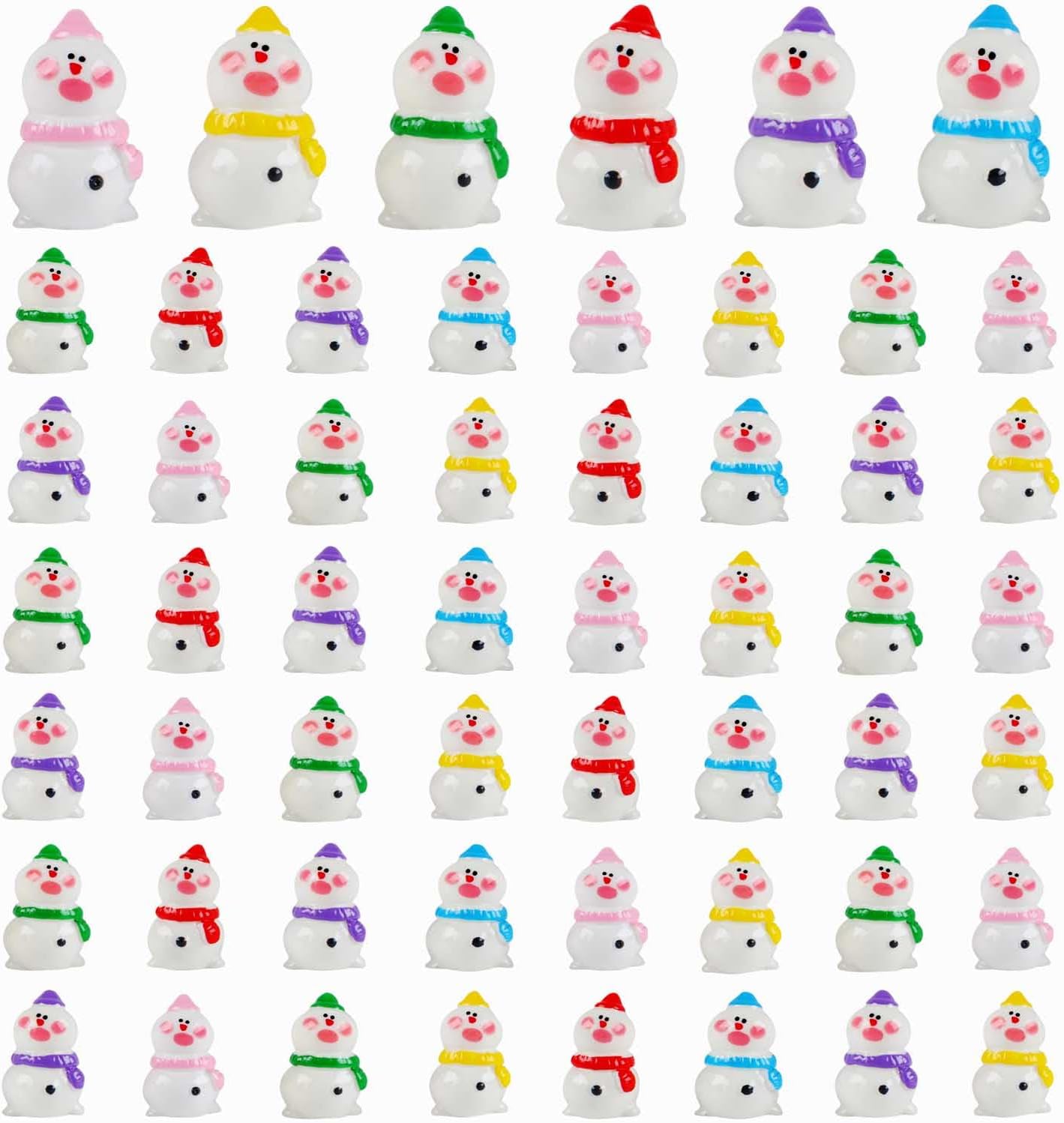 Skiennix Mini Snowman Figurines - 48pcs Christmas Resin Decorations with Top Hat for DIY Crafts