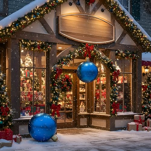Jetec 4-Pack 17in Christmas Inflatable Ball Ornaments with Glitter Cloth Cover - Round Blue