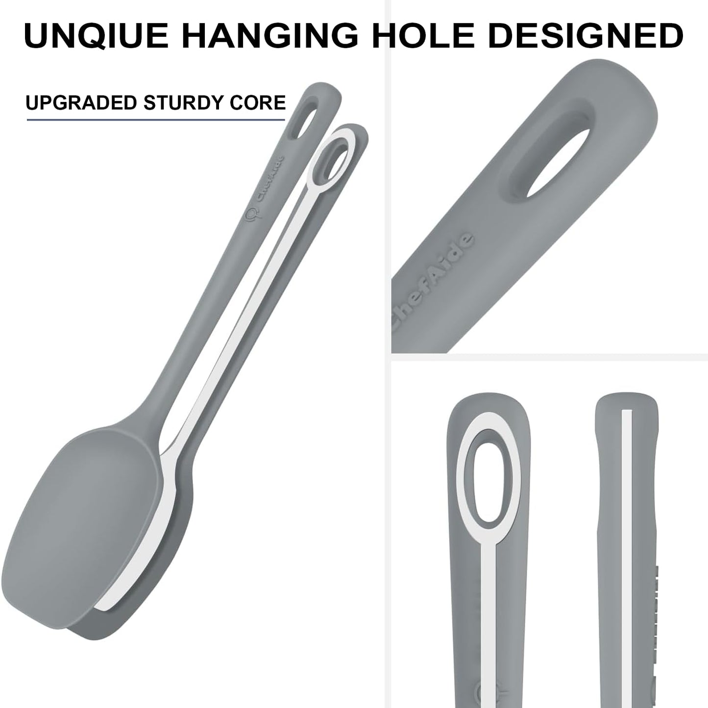 ChefAide 5 Pieces Silicone Spatula Set, Food Grade Rubber Spatula, Upgrade Strong Handle with Ergonomic Grip, Heat Resistant Up to 600°F for Nonstick Cookware, Cooking