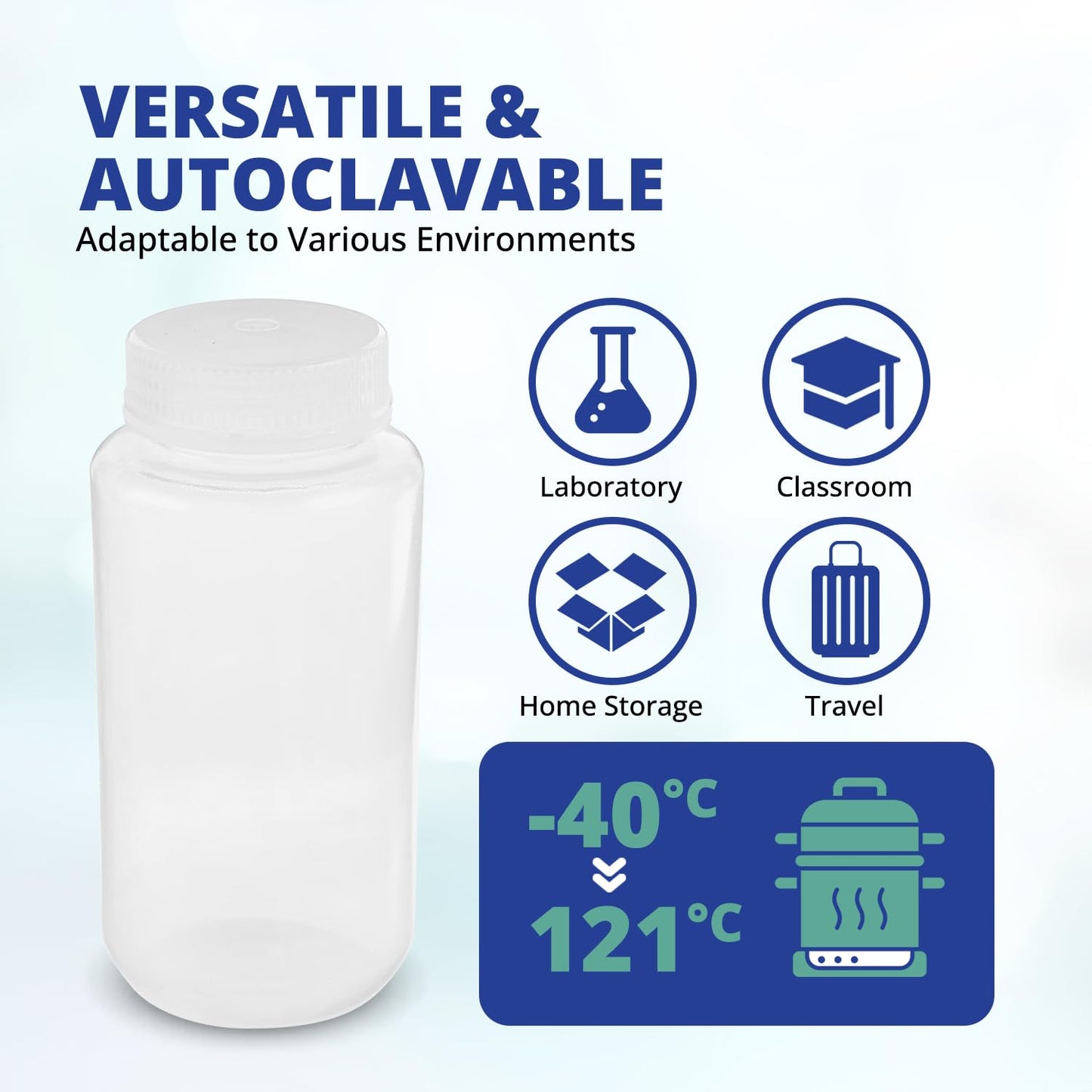 United Scientific® Unistore™ - Sample Containers with Lids - Laboratory Grade Polypropylene Wide Mouth Reagent Bottle - 32 Oz Bottles with Caps (1000ml), Plastic Bottles with Lids, Pack of 1