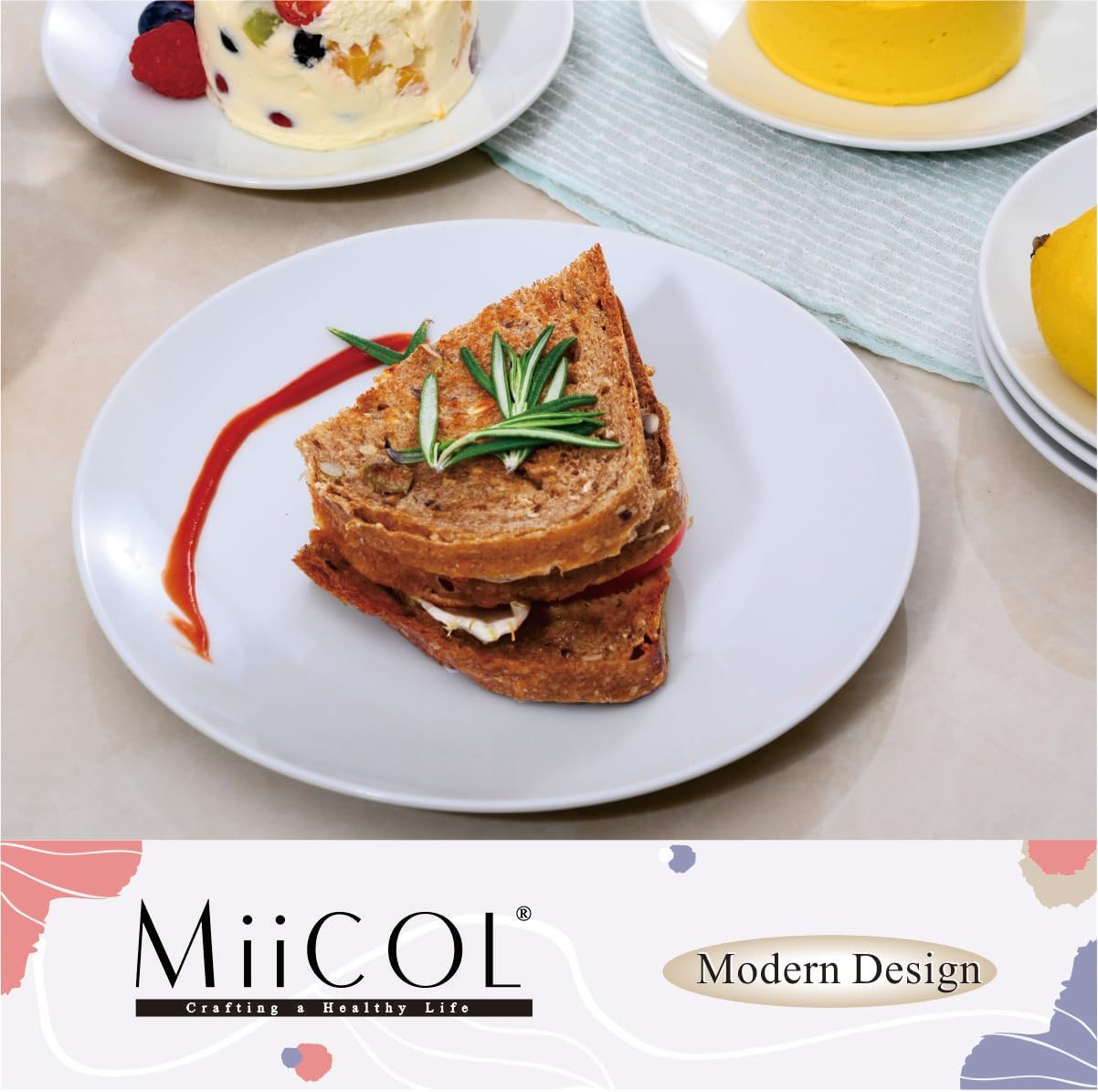Miicol Ceramic Appetizer Plates - Set of 6 White 8-Inch Porcelain Dessert Plates | Modern Round Design, Microwave & Dishwasher Safe