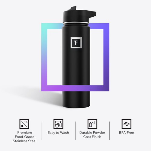 IRON °FLASK Camping & Hiking Hydration Flask with Straw, Wide Mouth Insulated Stainless Steel Sports Water Bottle - 22 oz Aurora