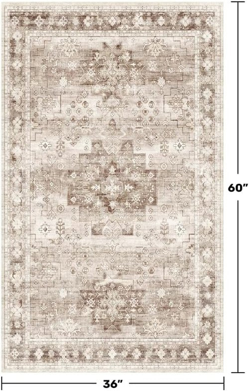 Farmhouse Large Entryway Rug by Washable | Non-Slip, Stain Resistant, 3x5 Beige/Latte for Kitchen & Bedroom