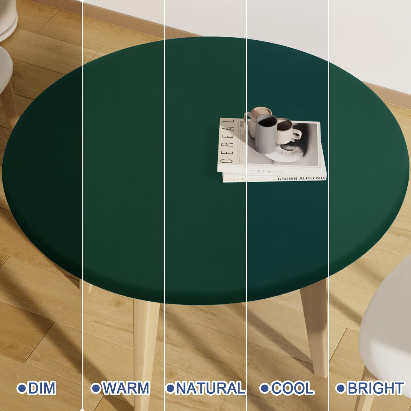 Moosfor Round Spandex Tablecloth, Elastic Fitted Waterproof Tablecloths for 18"-24" Tables, Stretch Washable Picnic Table Cover for Camping, Dining, Indoor and Outdoor, Hunter Green