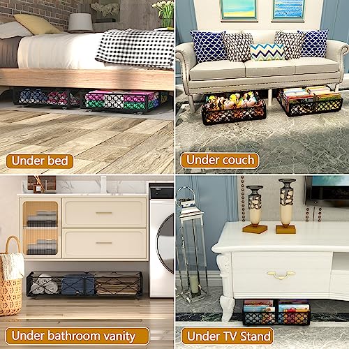 Under Bed Storage with Wheels Pack of 4 - Low Profile Rolling Organizer Bins
