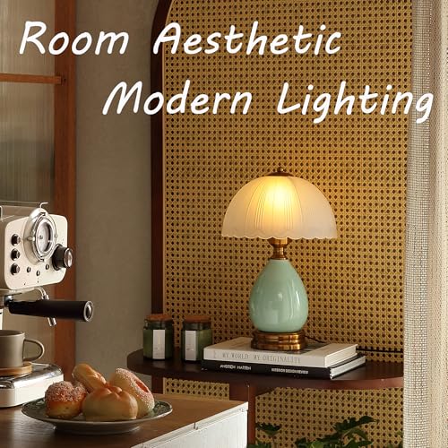Glivpny 16-Inch Vintage Ceramic Mushroom Table Lamp LD001 for Bedroom & Desk