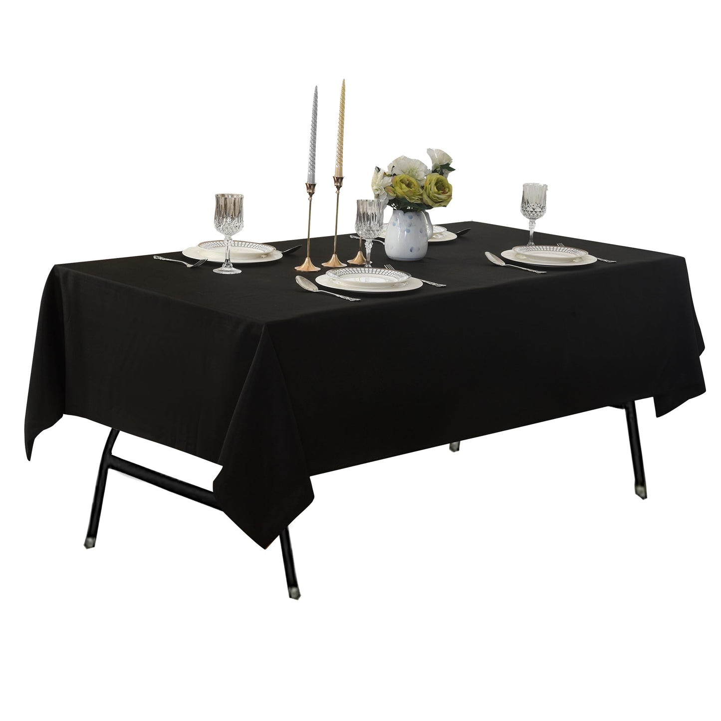 ZarzaaSik 2-Pack 90x132 inch Black Table Cloths, Solid Stain and Wrinkle Resistant Oblong Tablecloth, Premium Plain Weave Polyester Fabric Rectangle Table Linen Covers for Hotel, Wedding