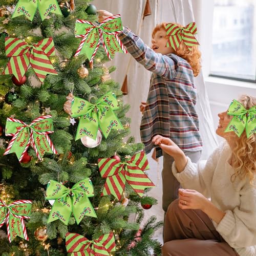 Christmas Bows Set 12 Pcs 6.2in Red Green Holiday Tree Decorations