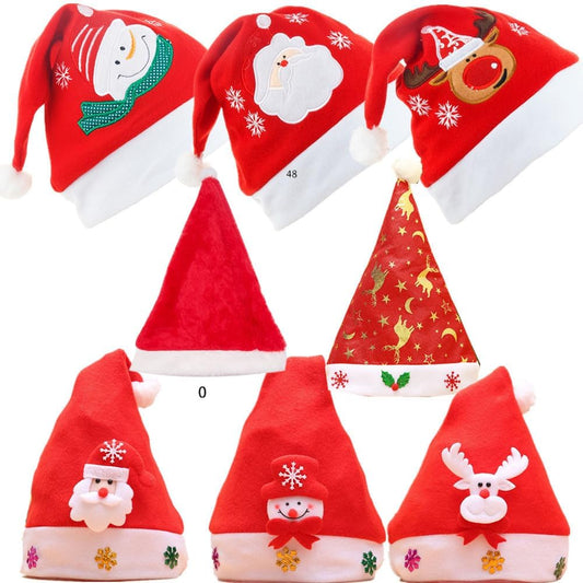 8-Pack Red Christmas Hats for Kids & Adults - Soft Non-Woven Pleuche Holiday Wear