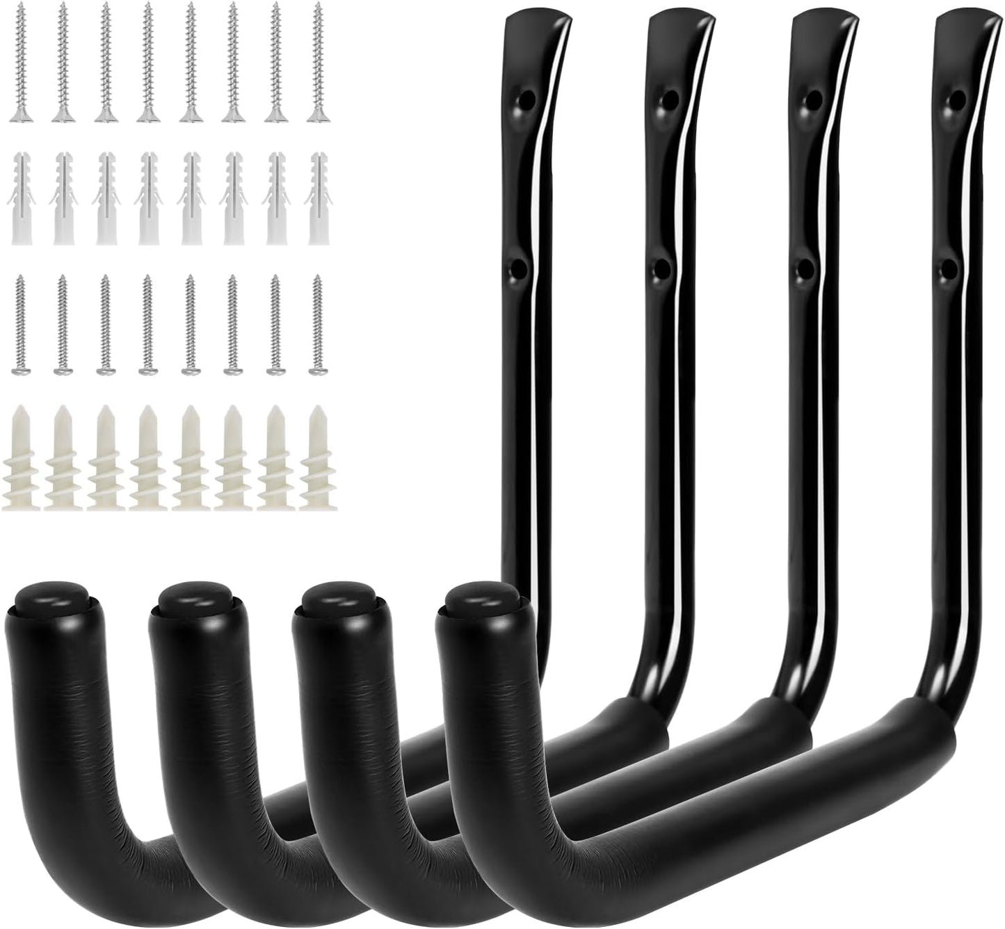 KURUI 10" Heavy Duty Garage Wall Hooks - 66 LB Capacity Hose Holder for Ladders & Tools | 4 Pack, Black